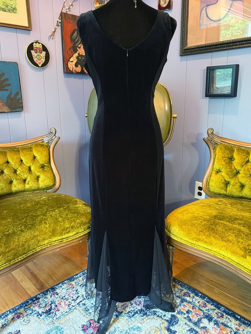 Vtg  90s Dressbarn Velvet Goth Whimsigoth Witchy Stevie Nicks 20s Inspo Dress - Picture 6 of 8